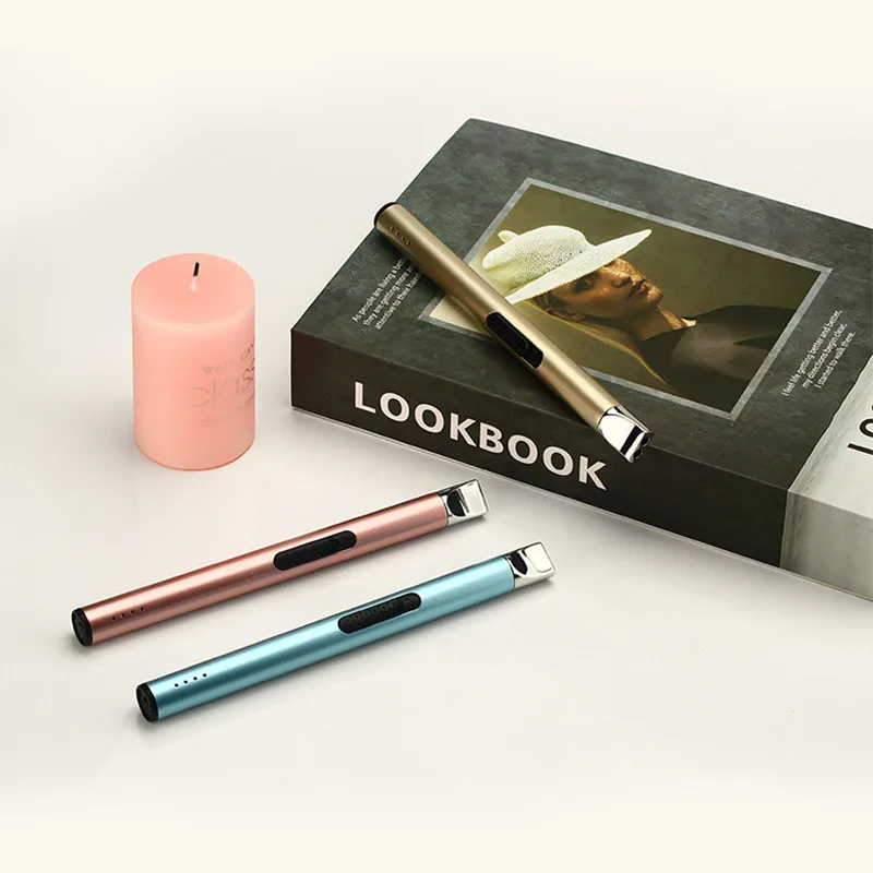 Mini encendedor de arco sin llama de pulso eléctrico, pantalla de energía, vela recargable por USB, cocina, estufa de Gas, pistola de encendido,