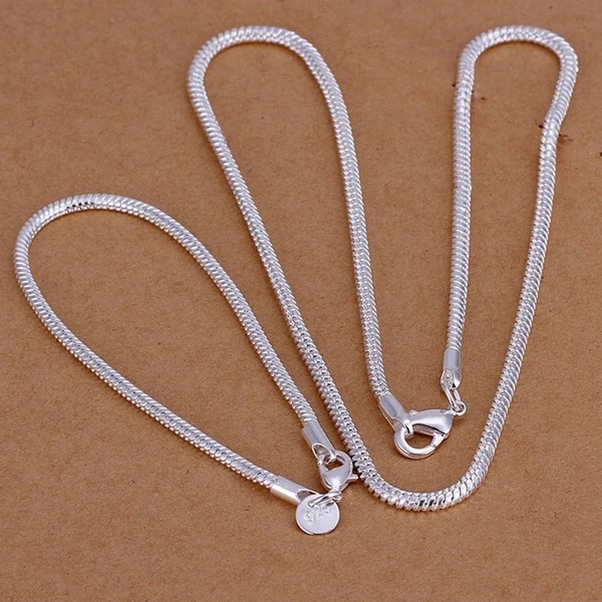 925 Sterling Silver Hot style wholesale direct high quality 3MM snake bone chain necklace bracelets fashion women jewelry Sets