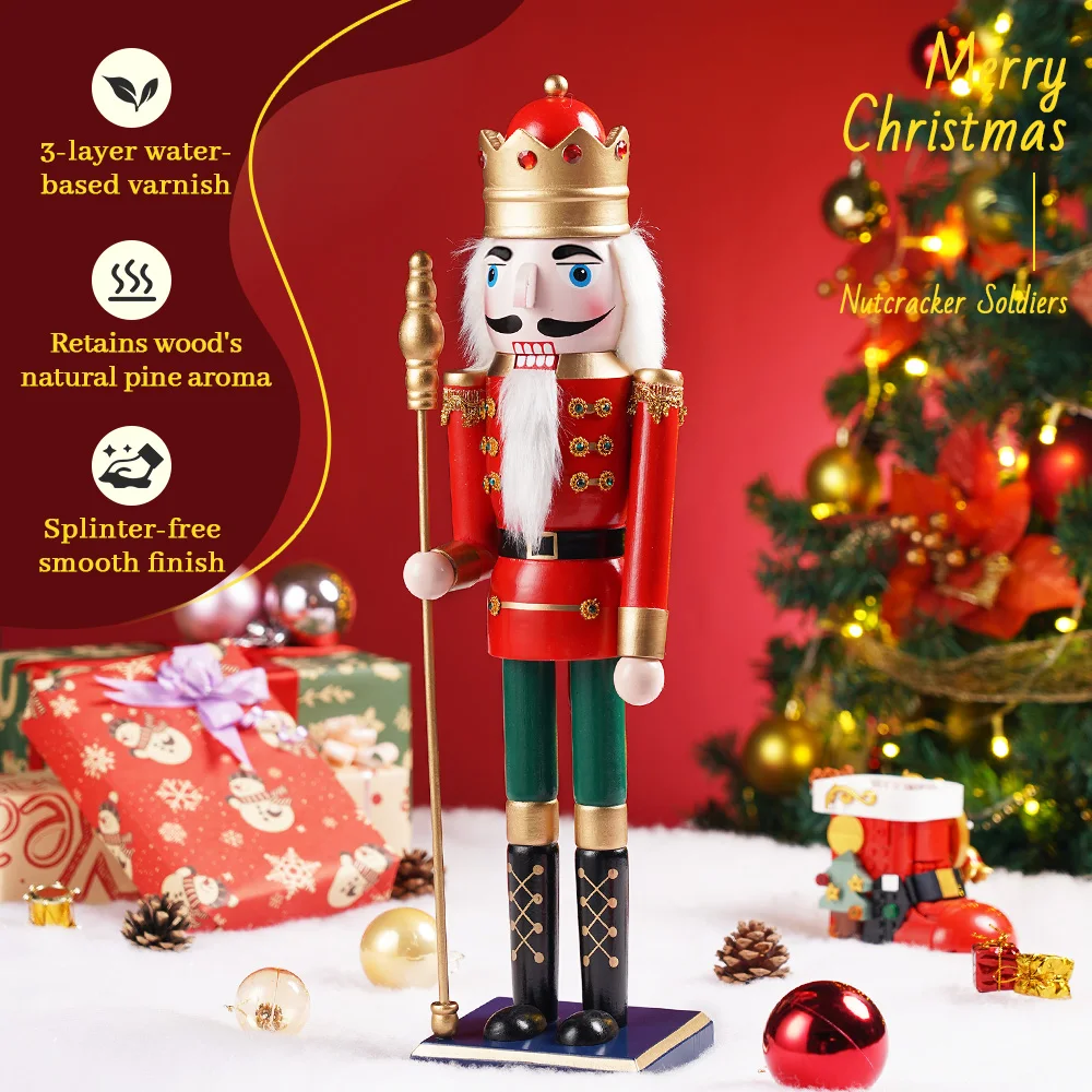

50CM Wooden Nutcracker Ornament King Soldier Figurement Handcraft Doll Toy Home Office Table Decoration Statues Christmas Gift