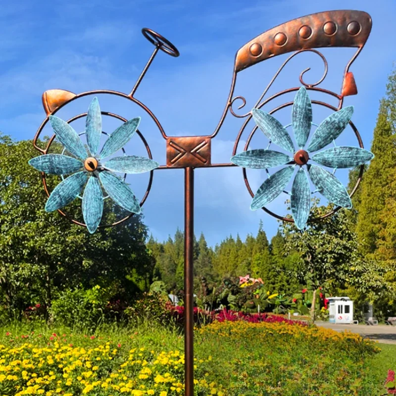 

Outdoor Garden Windmill Bicycle Model Decoration Courtyard Metal Rotate Pinwheel Home Yard Art Decoration Gift-Add An Interestin