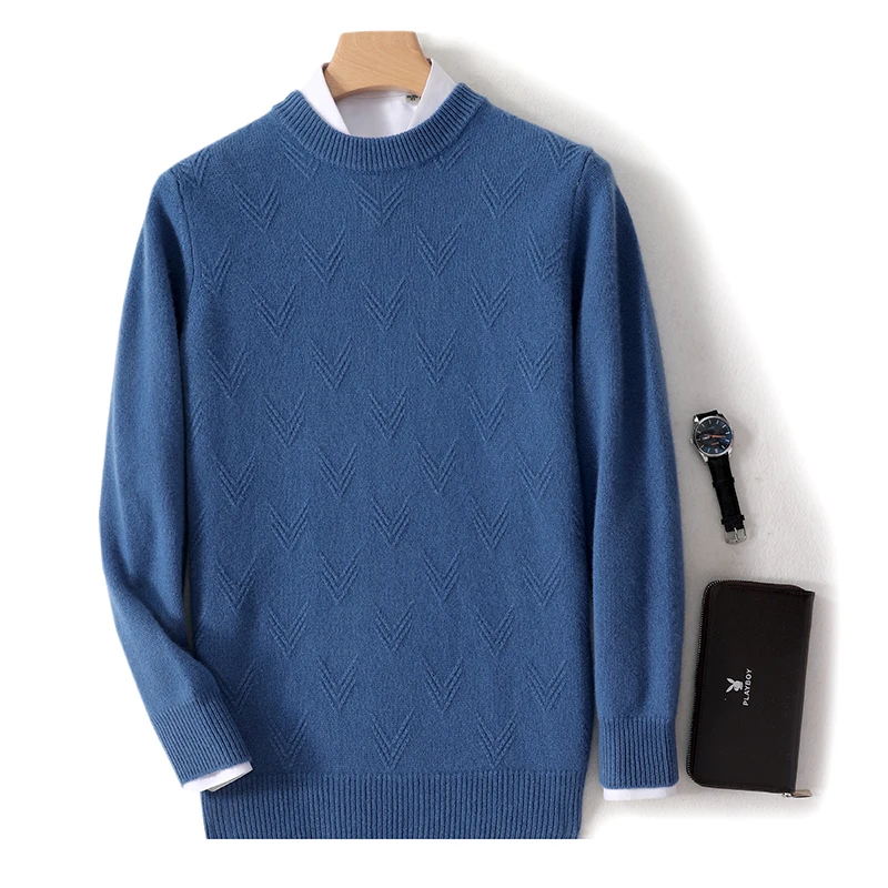 

High-end New Autumn 100% Merino Wool Sweaters Winter Fashion Clothing Men's Sweater Solid Color Large Size Men Knitted Pullover