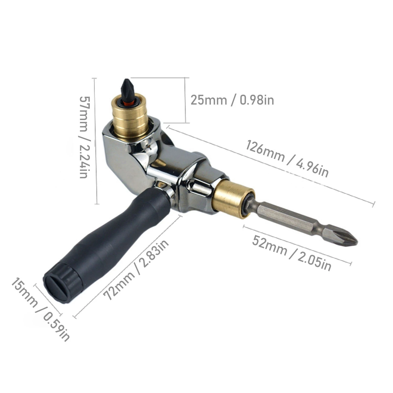 Right Angle Drill Attachment Set All Metal Body 90 Degree Drill Bit Corner Adapter with Cr V Handle for Impact Driver