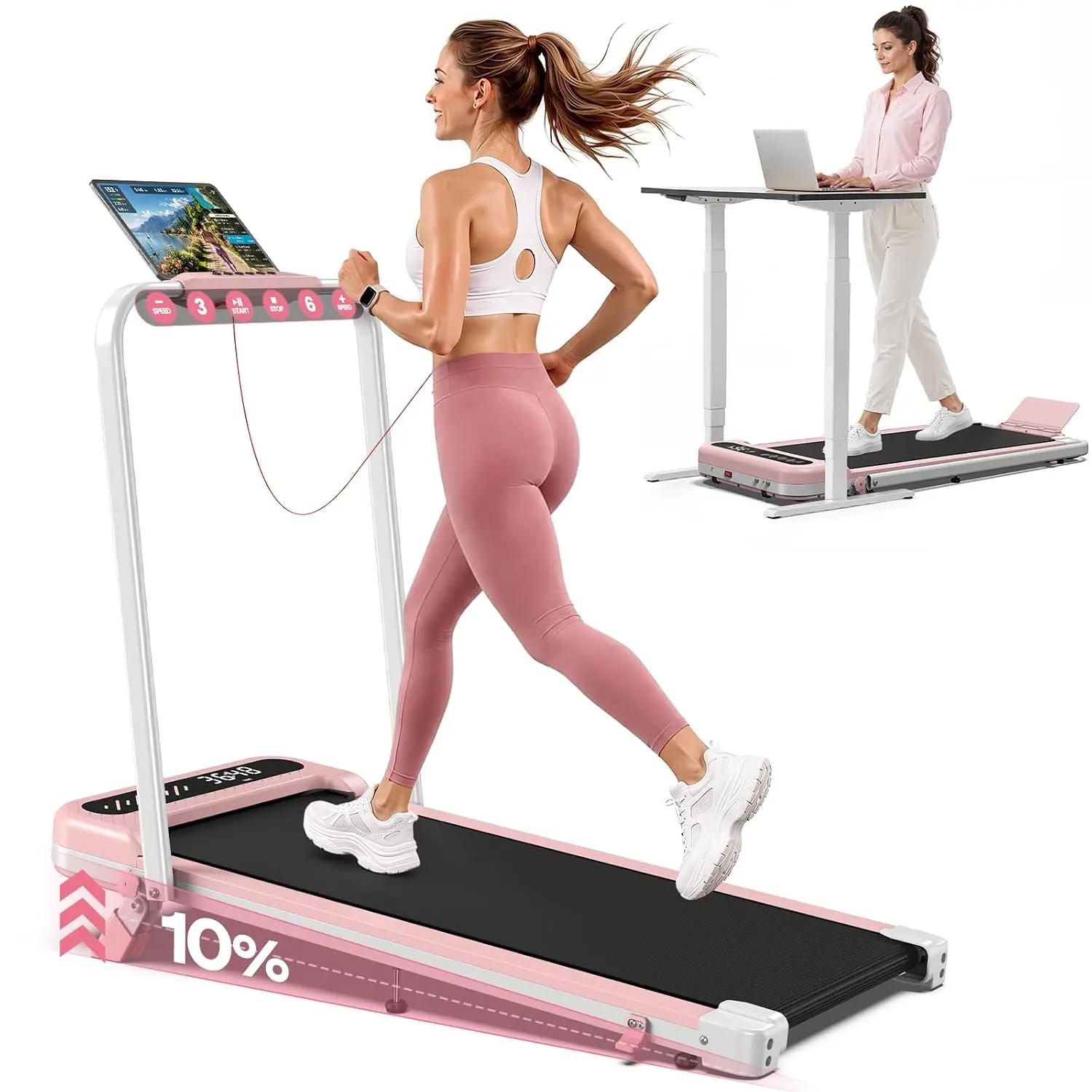 Walking Pad Treadmill with Incline & Handle Bar, Foldable Portable Under Desk, 350LBS 3HP 6MPH App Remote, Customized