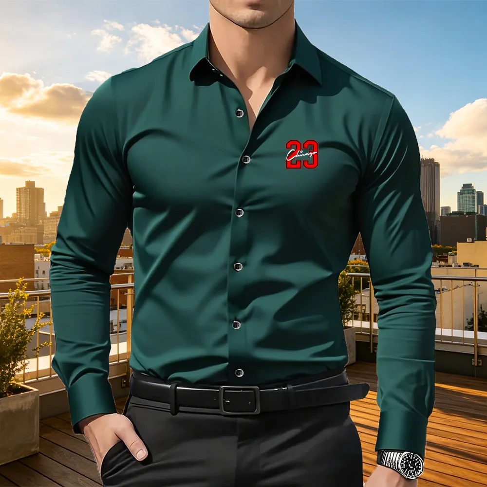 Men's Slim Fit Printed Business Casual Shirt Buttoned Bottom Wrinkle-Resistant Top in 3 Colors Sizes S-XXL