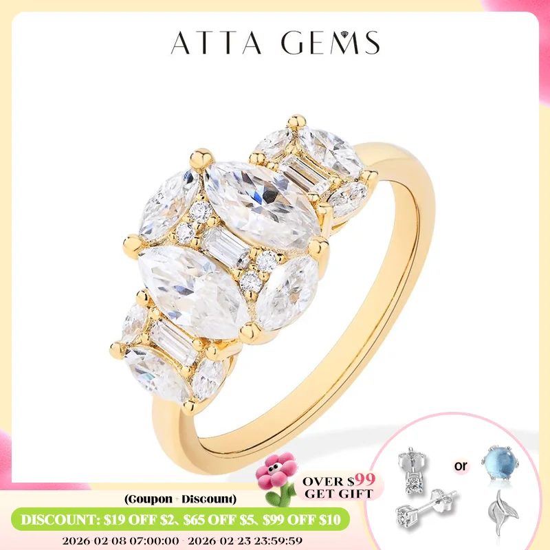 

ATTAGEMS 2.3CTW маркиза прямоугольное муассанитовое кольцо для женщин D VVS1 925 Серебряное Белое золото обручальное свадебное ювелирное изделие высшего качества