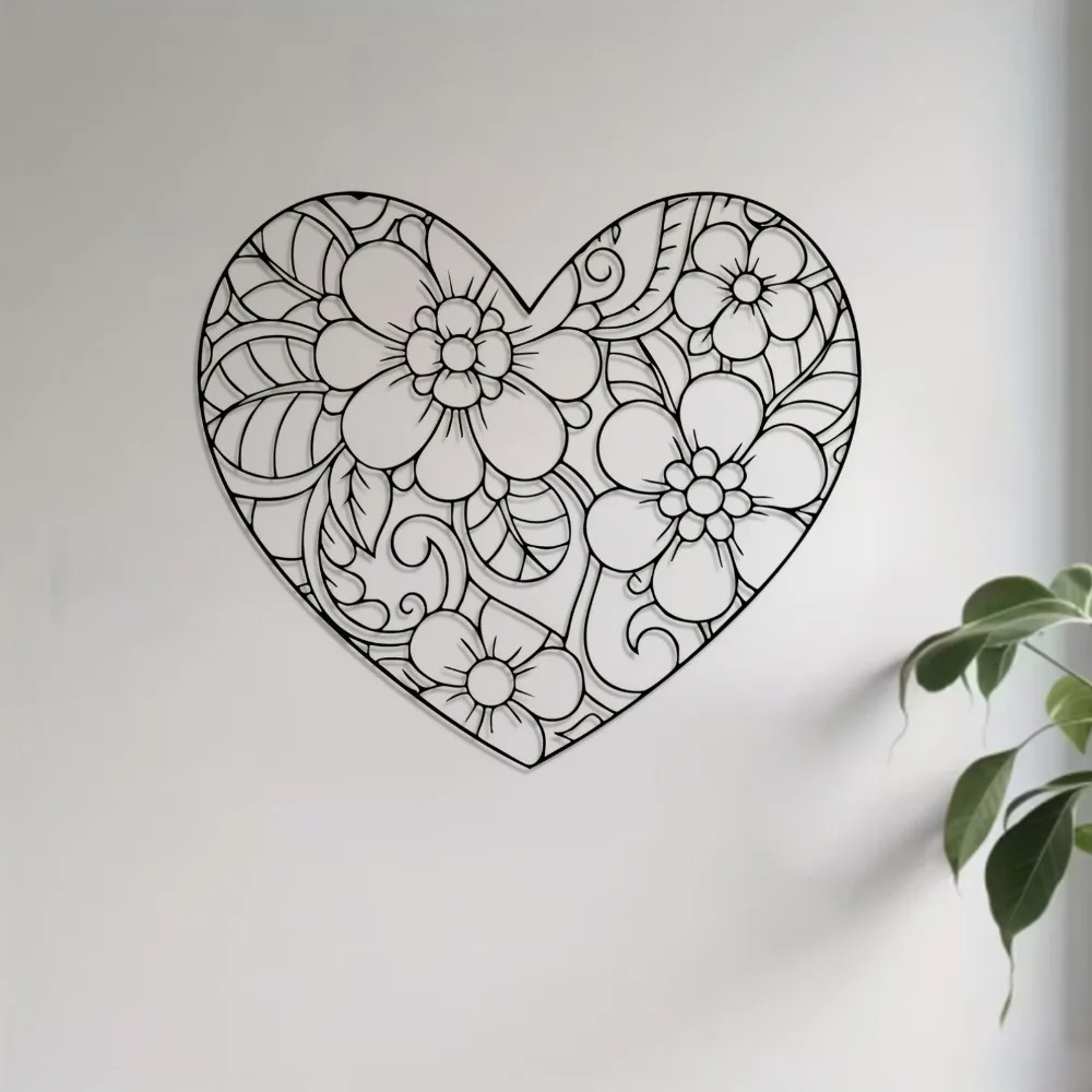 CIFBUY Wrought Iron Wall Art Heart Flower Rustproof Metal Decor Bedroom Garden Fence Romantic Home Decor