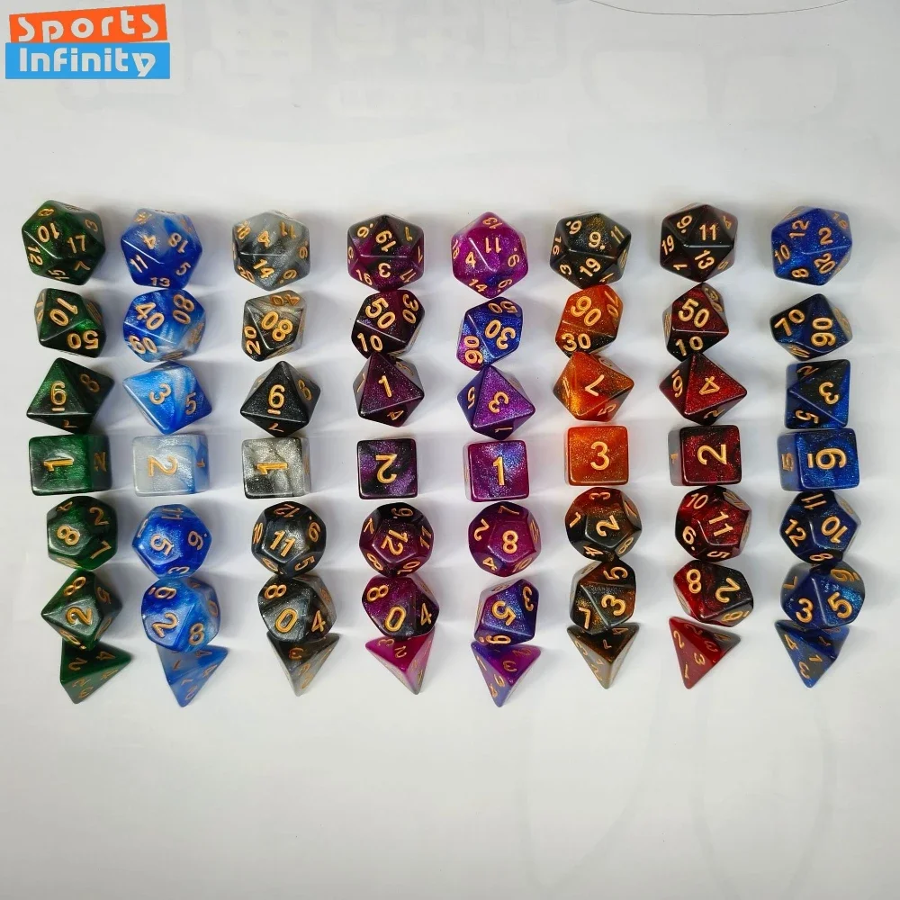 7pcs/set Dual Color Multi Sided Starry Sky Dice Set for TRPG Cthulhu Running Team Board Game D20 D12 D10 D8 D6 D4 Dnd Dice Set