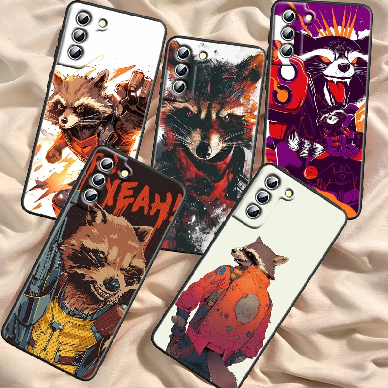 Rocket Raccoon Marvel Fashion For Samsung Galaxy S24 S23 S22 S21 S20 FE S10 S10E Plus Ultra Pro Lite 5G Black Cover Phone Case