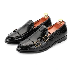 Uomo Crocodile Grain microfibra scarpe Casual in pelle Mens Buckle Party Wedding mocassini comodi mocassini Driving Flats