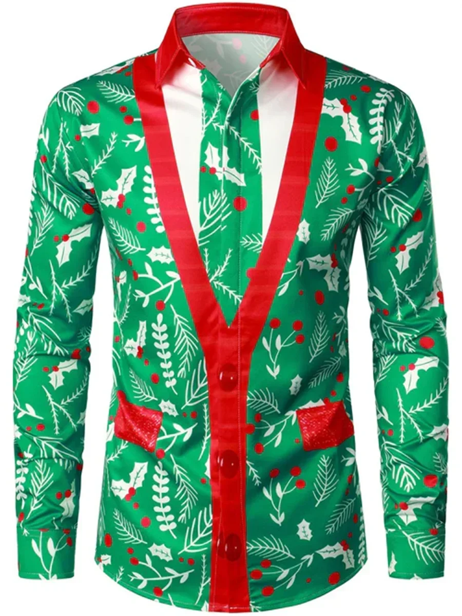 2024 New Fashionable Suit Shirt Christmas Men Muscle Christmas Tree Funny HD Pattern Soft and Comfortable Men's Large Size