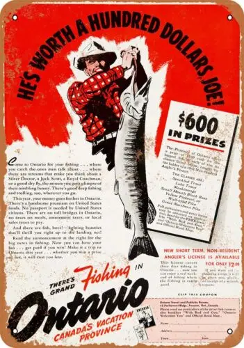 Metal Sign - 1941 Fishing in Ontario Canada - Vintage Look Reproduction