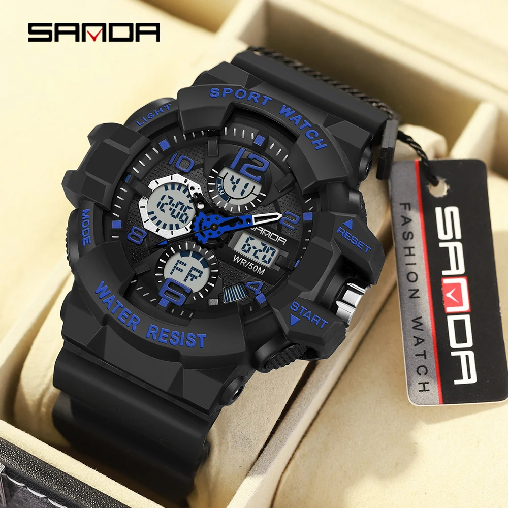 SANDA 3168 أزياء العلامة التجارية G-نمط العسكرية ساعة صدمة رقمية الساعات الرياضية للرجل مقاوم للماء ساعة اليد الإلكترونية Relogios #4