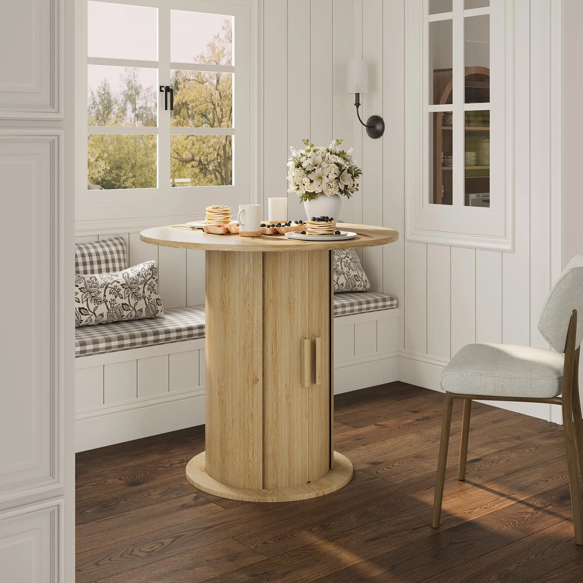 Tavolo da pranzo rotondo da 80 cm con ripiano a due livelli a scomparsa, tavolo da cucina moderno per 2-4 persone, ideale per piccoli spazi, angolo colazione, arredamento per la sala da pranzo.