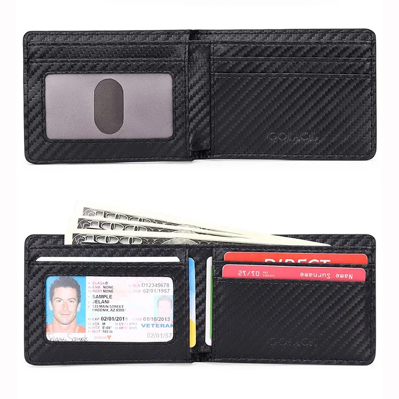 Airtag Wallet Men Card Holder with Airtag Holder Carbon Fibre Black Orange Color Contrast Slim Slim Man Wallet Men\'s Fold Wallet