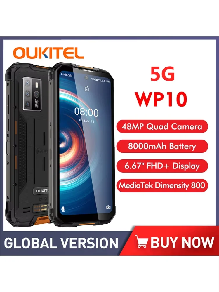 OUKITEL WP10 5G Rugged smartphone 8000mAh Battery IP68,IP69K Smartphone 6.67