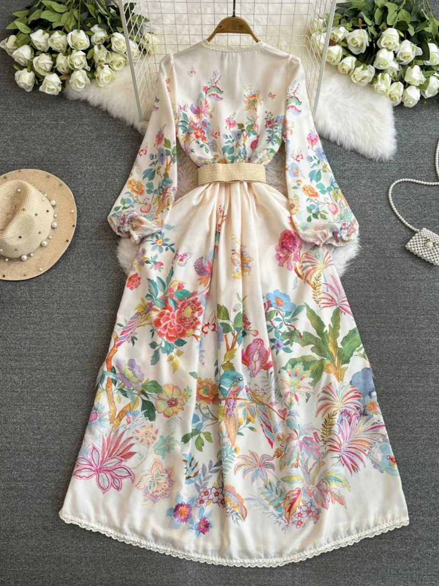 Imagem -02 - Elegante Vestido de Algodão Midi Feminino Vestido Boho com Renda Costura em Renda Peito Cintado Floral Chique Verão Novo 2024