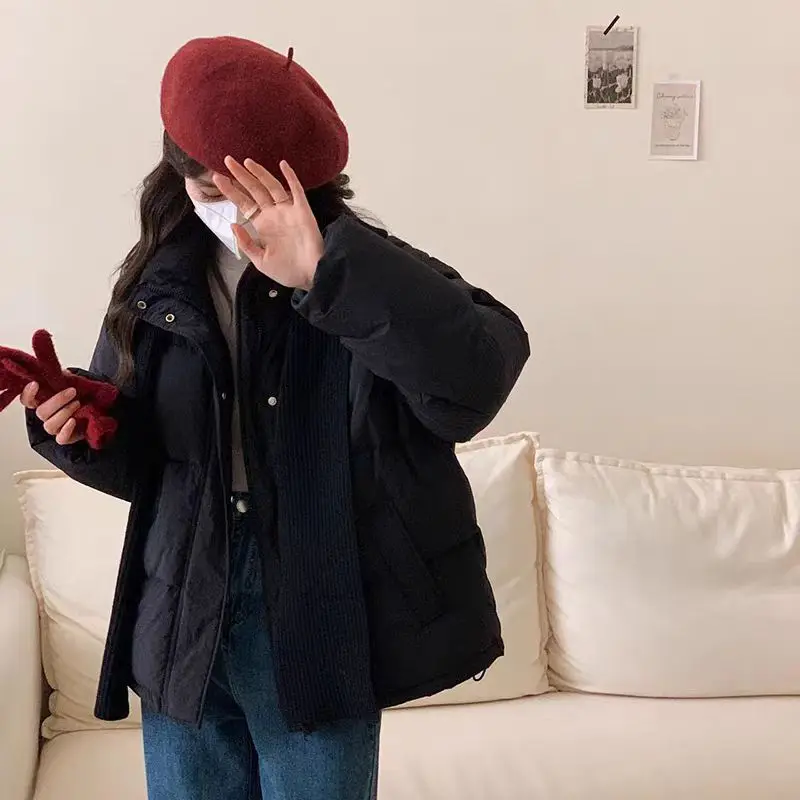 Winter New Knit Shawl Hooded Cotton Jacket Women's Short Parka Winter Warm Coat Thick Solid Puffer Jacket Design Clothing Trendy