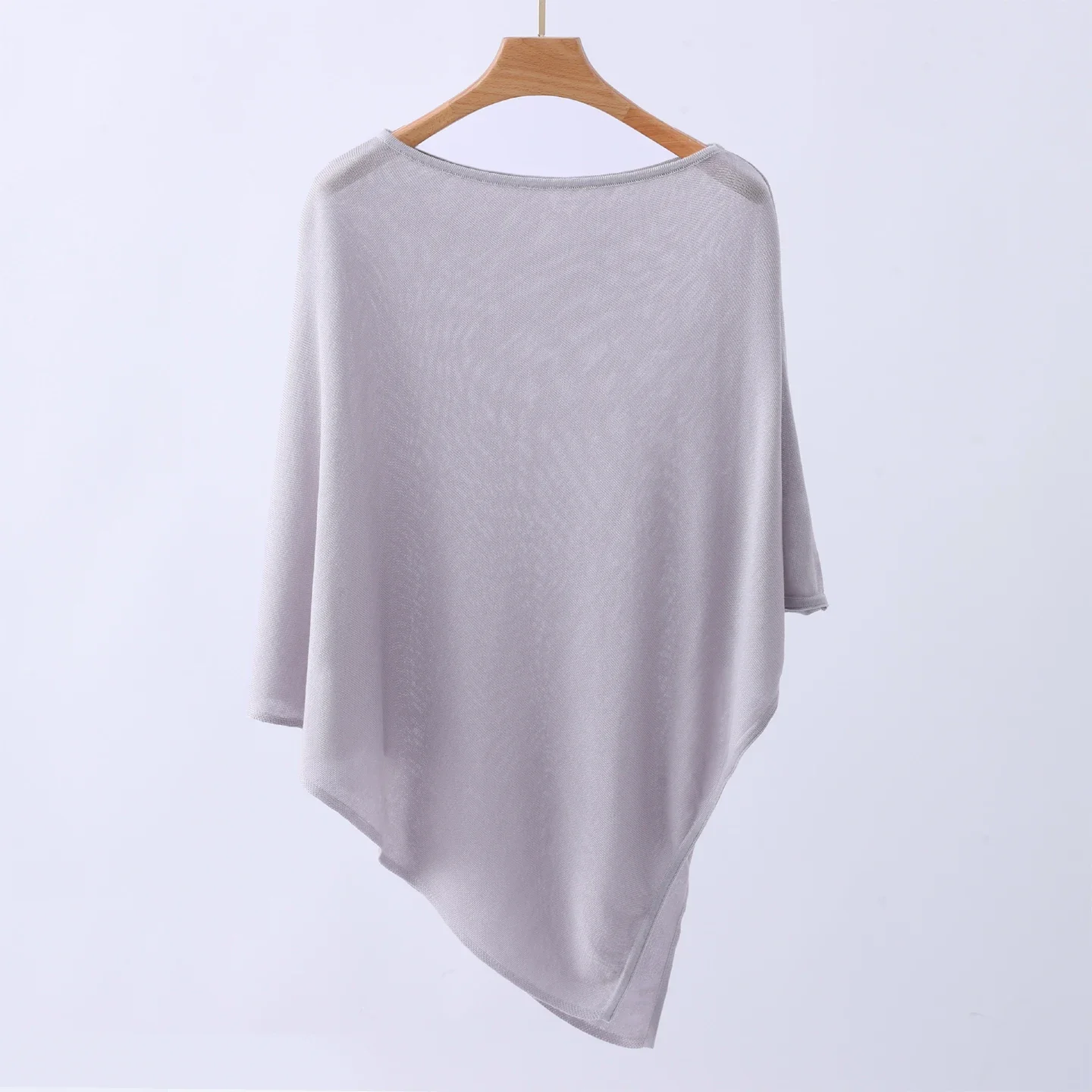 Women Lightweight Lyocell Knit Poncho Solid Color Irregular Hem Thin Cover Up Shawl Sun Protection Air Condition Shoulder Wrap