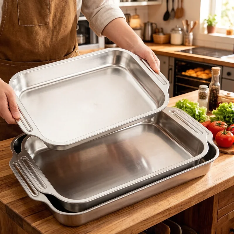 Oven Safe Deep Baking Pan, Stainless Steel with Sealed Lid, Dishwasher Friendly, Practical Cookware for Fish, Pasta & Grilling