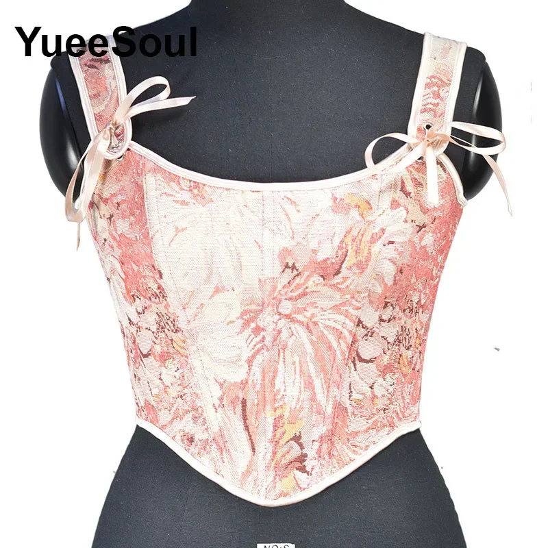 Y2K Vintage Women Bustier 2023 New Floral Printed senza maniche Bandage Slim Crop top Fashion Party Sexy corsetto femminile Camis