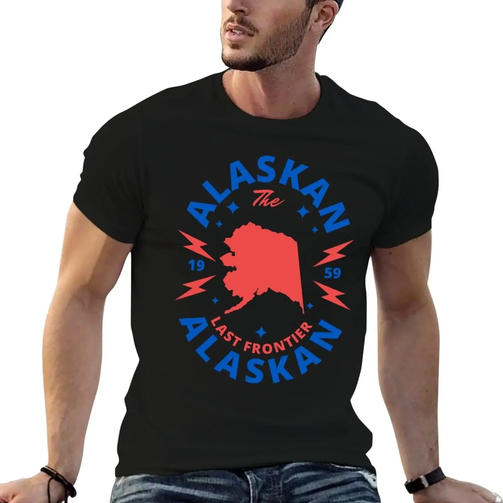 Alaskan - Distintivo della mappa dello stato dell'Alaska - The Last Frontier T-shirt rapper graphic tees maglietta personalizzata T-shirt da uomo in cotone