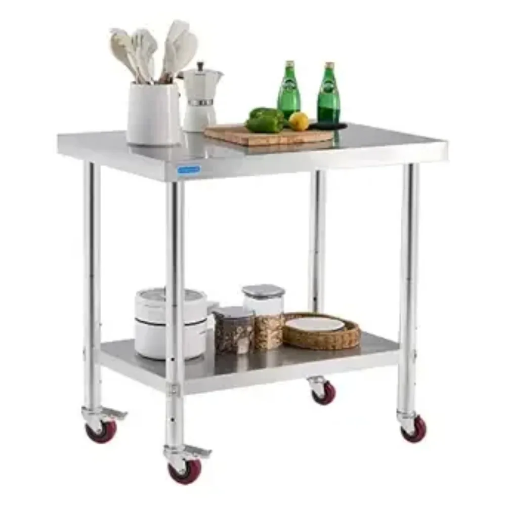 Stainless Steel Table for Prep & Work Metal Commercial Kitchen Adjustable Undershelf Worktable for Restaurant Home Outdoor