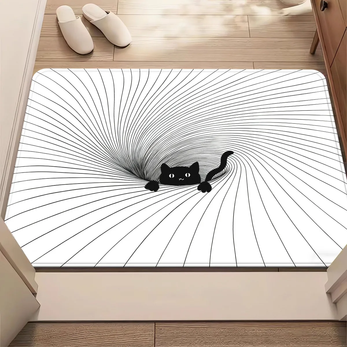 Chic Cat Design Doormat Entryway Mat for Home Decor Pet Lover Washable Polyester Sponge Floor Mat Unique Abstract Artistic Gift