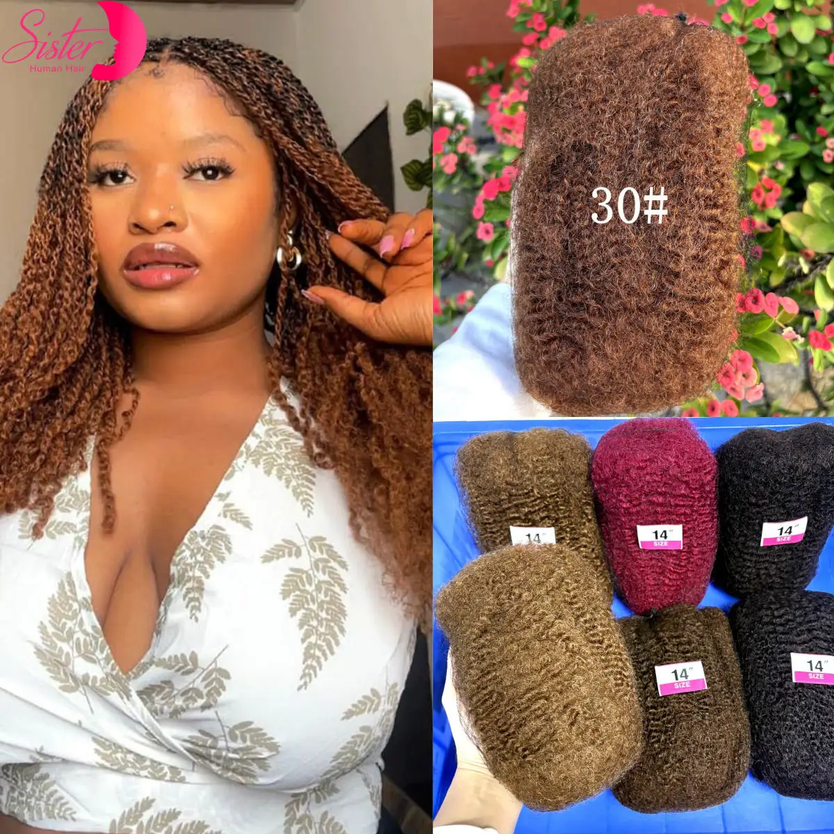 

30/50g 30# Afro Kinky Curly Bulk Human Hair for Dreadlock Extensions /Repair Locs/Twist Braiding Afro Kinky Human Hair for Locs