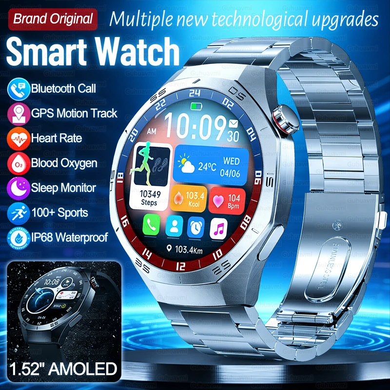 

2026 New Smart Watch Men 1.52" AMOLED Bluetooth Call GPS Heart Rate Blood Oxygen IP68 Waterproof Smartwatches For IOS Android ﻿