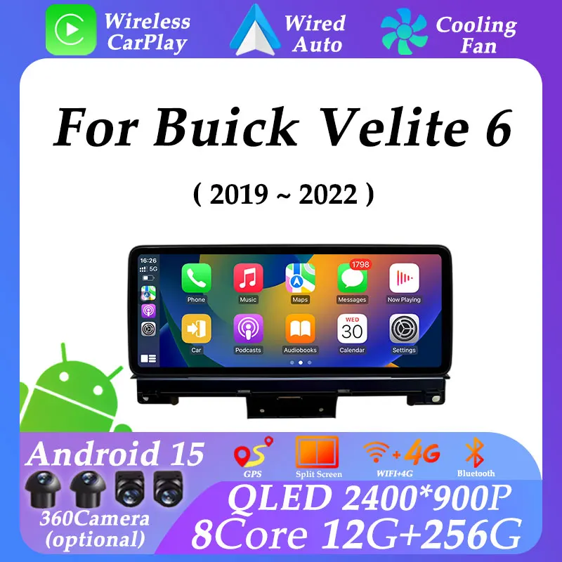 Pantalla ultrafina para Buick Velite 6 2019 - 2022 Android 15 Carplay 12,3 pulgadas Radio de coche reproductor Multimedia DSP WiFi GPS Navi Auto