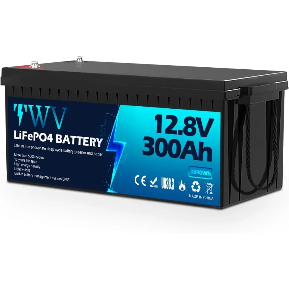 

12V 300Ah LiFePO4 Battery, Built-in 200A BMS, 5000+ Deep Cycles Lithium Battery, Suitable for Solar Home System, Camping, RV