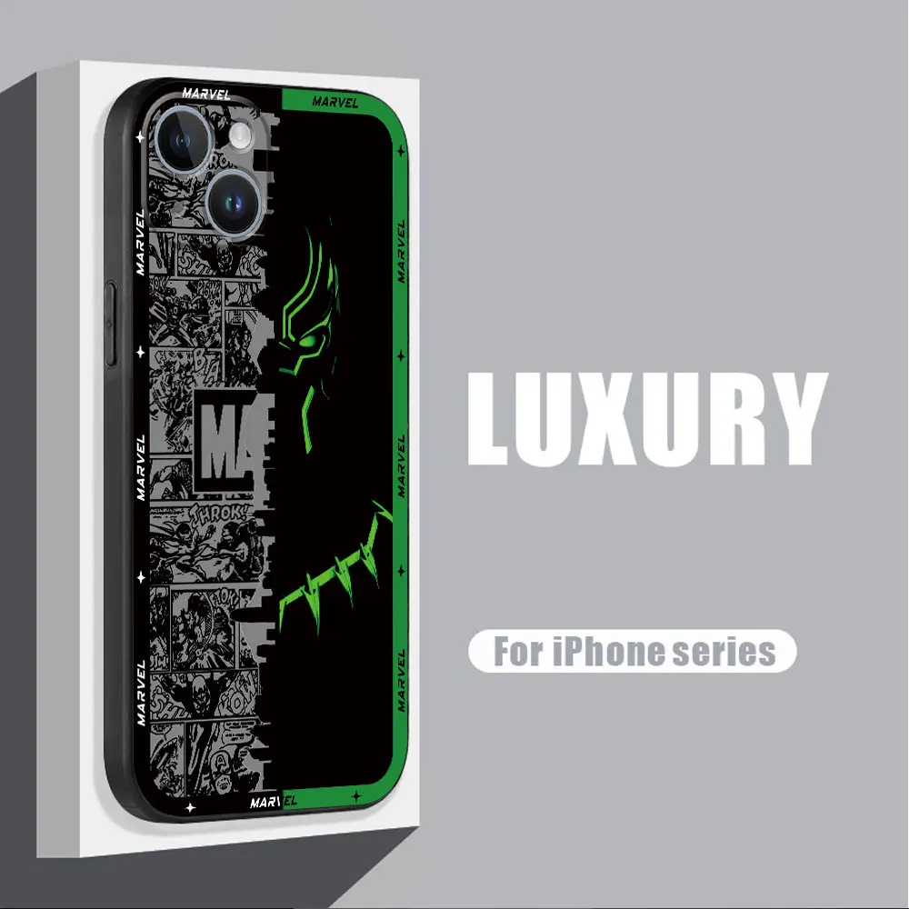 Marvel Panther Phone Case for iPhone XS X 14 15 Pro Max 13 Pro XR 11 12 Mini 8 Plus SE 12 pro Black Soft Cover Funda Luxury