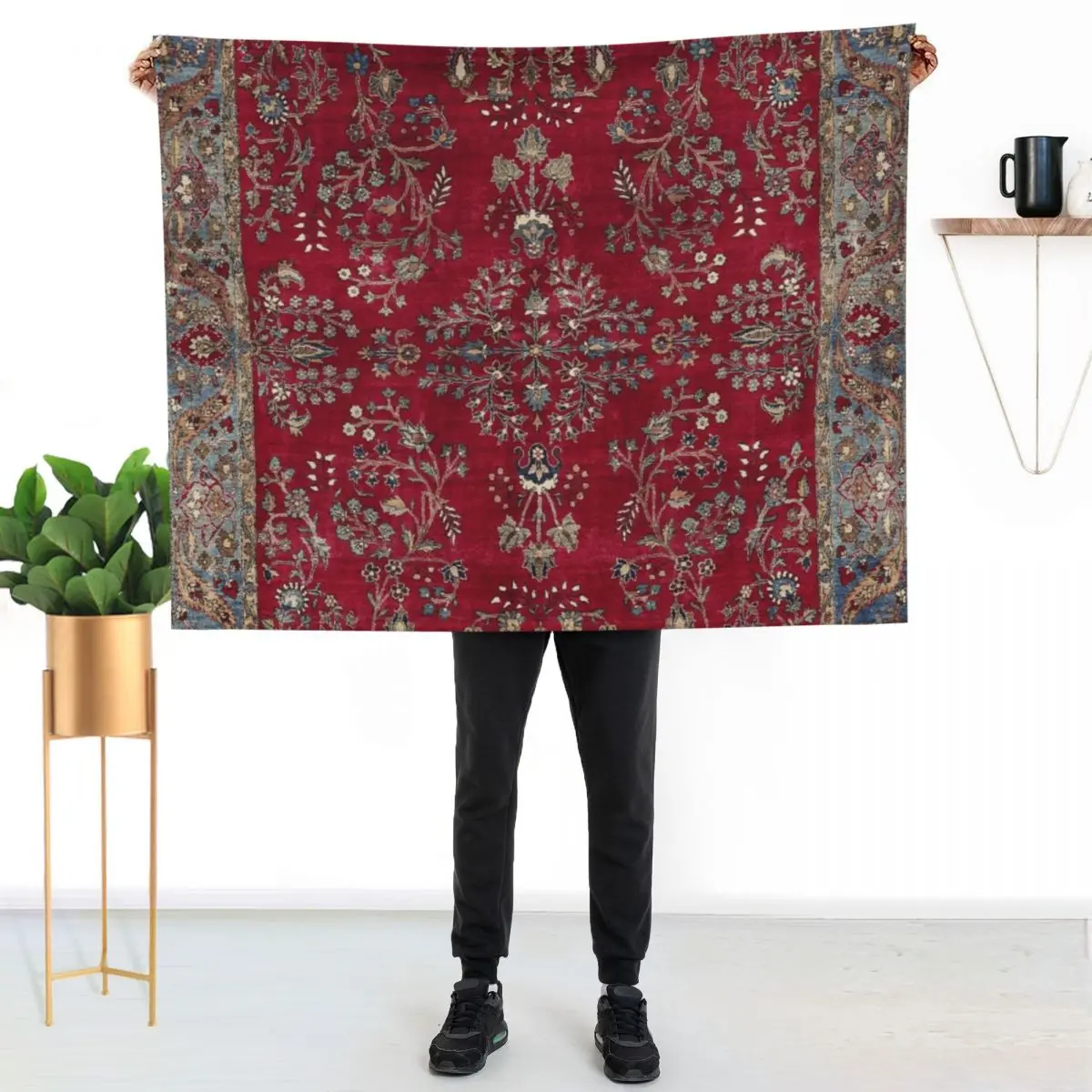 Kashan Central Persian Silk Rug Print Throw Blanket Vintage Flannel Luxury Thicken Camping Bed Blankets