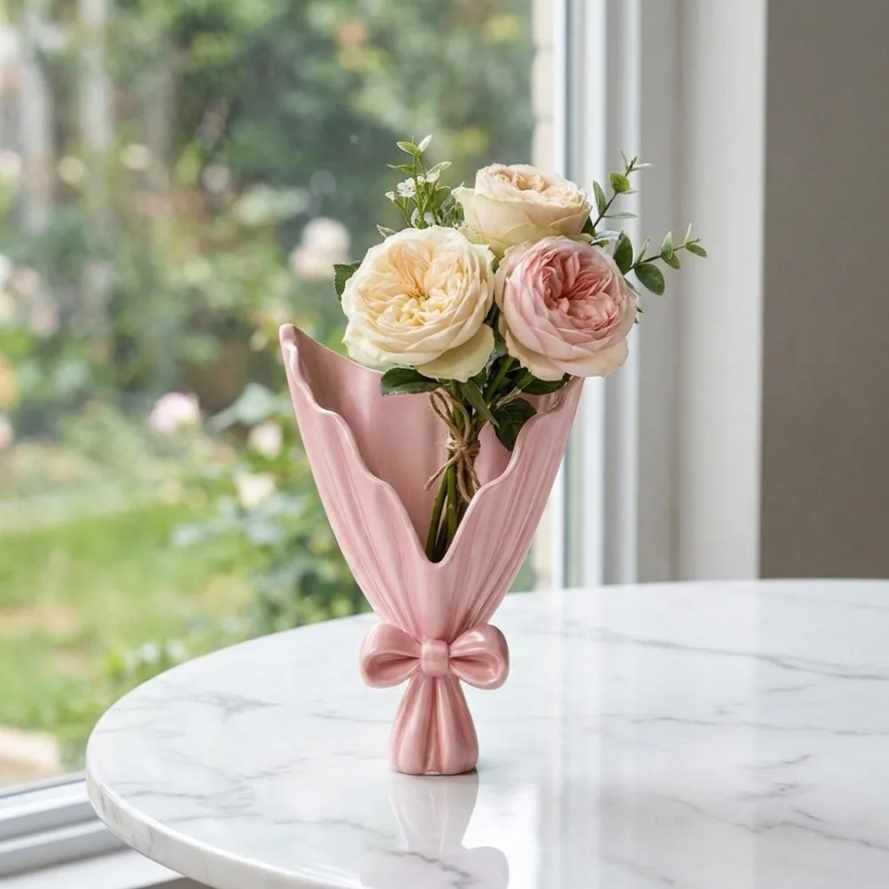 3D Printed Bouquet Shaped Vase European Style Plastic Aesthetic Flower Vase Decorative Desktop Ornament For Living Room