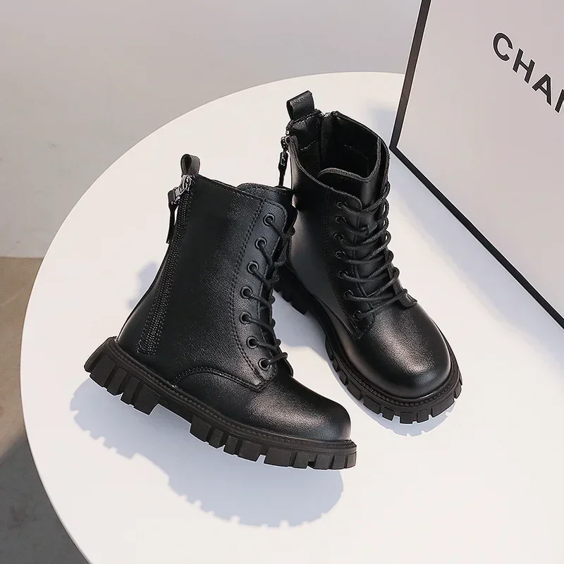 Boys Girls Ankle Boots Thick Soft Sole 2026 New Kids Motorcycle Boots with Double Zipper Children Warm Boots Round Toe Fashion