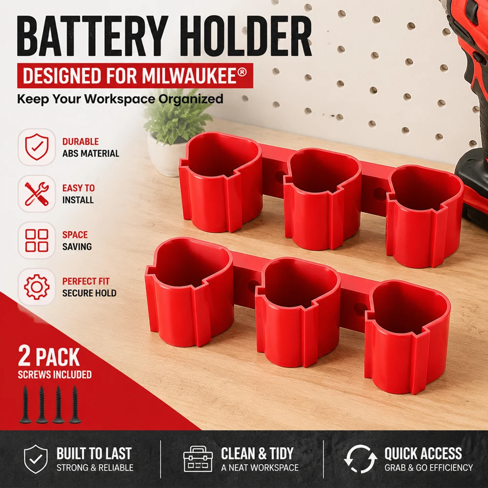 

Battery Holder Wall Mounted For Makita/Bosch Battery Rack Durable Battery Hanger For Milwaukee 10.8/12V Tool Holder Dock Mount