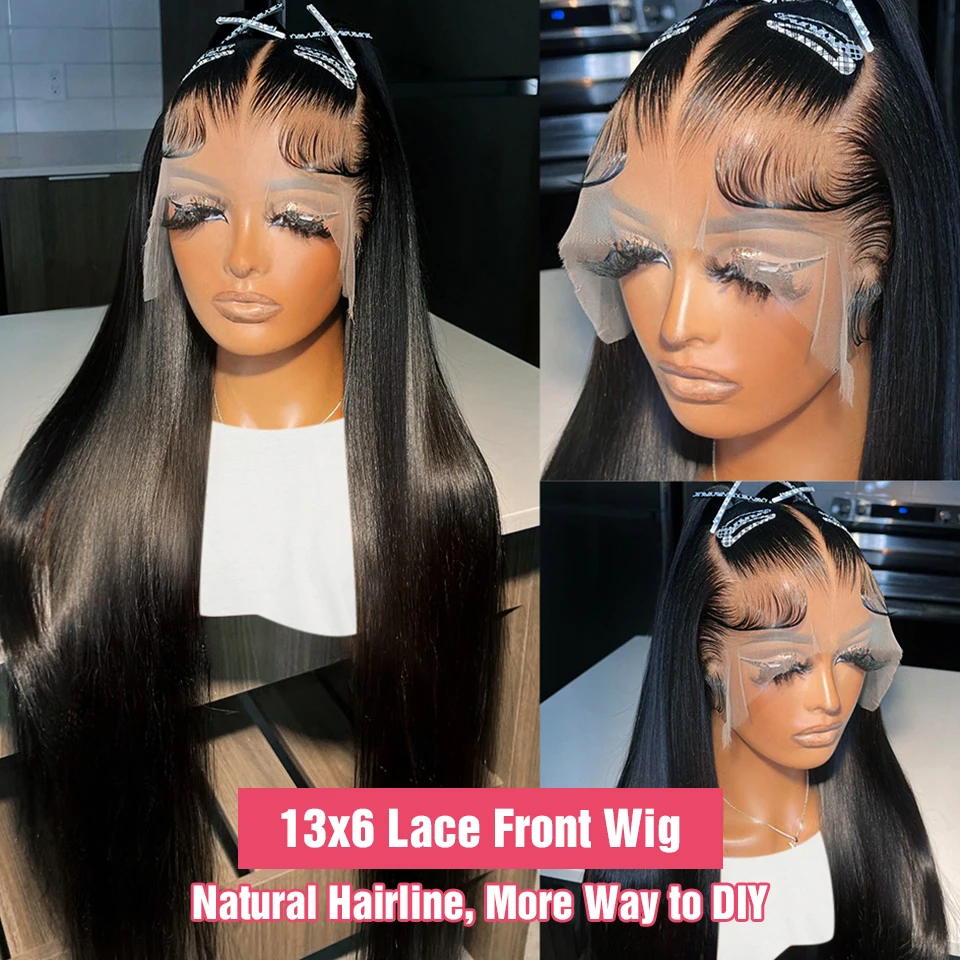 Glueless Straight 13x6 HD Lace Frontal Wig Human Hair 100% Brazilian Transparent Lace Front Human Hair Wigs For Women Preplucked