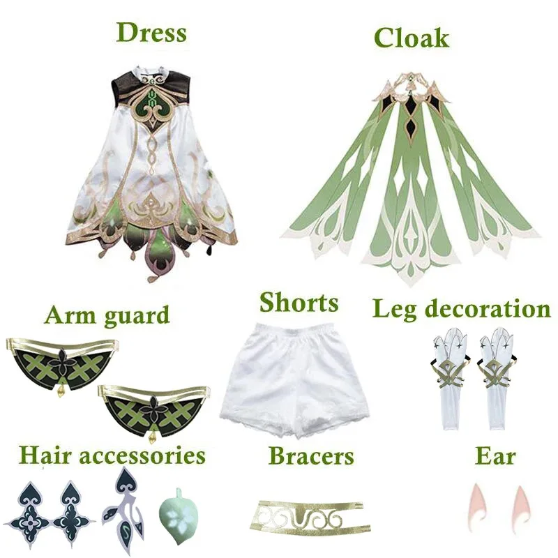 Genshin Impact Nahida เครื่องแต่งกายสําหรับผู้หญิงอะนิเมะชุดเครื่องแต่งกายฮาโลวีน Lolita ชุดวิกผม