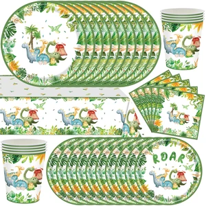 Dinosauriergeburtstagsfeier Dekoration Vorräte, Safari Green Geschenktüten, Papierservietten, Tassen, Geschirr, Dino -Ballon, Babyparty, Kind 8 Hauptverkäufe Green Verde Wein - №7