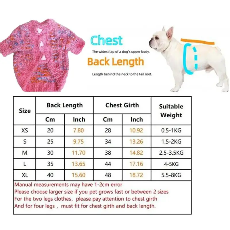 Fashion Autumn Winter Pet  Sweater Cardigan Pet Dog Clothes Heart Warm Dogs Clothing Cat Small Thicken Cute Pink Girl Chihuahua