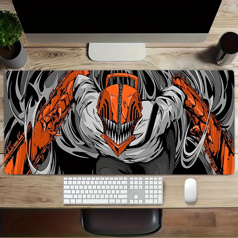 قطعة واحدة من لوحة ماوس الألعاب C-Chainsaws M-Man - قاعدة مطاطية غير قابلة للانزلاق، حصيرة مكتب قابلة للغسل بتصميم برتقالي وأسود نابض بالحياة، أداء #6