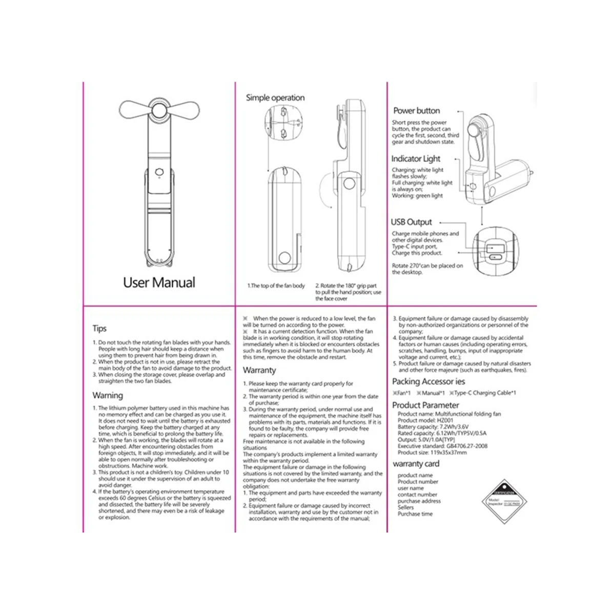 Kipas angin portable มินิพัดลมมือถือ usb 1200มิลลิแอมป์ต่อชั่วโมงชาร์จได้ด้วยมือพัดลมมือถือขนาดเล็กพร้อมแบตสำรองสีเขียว