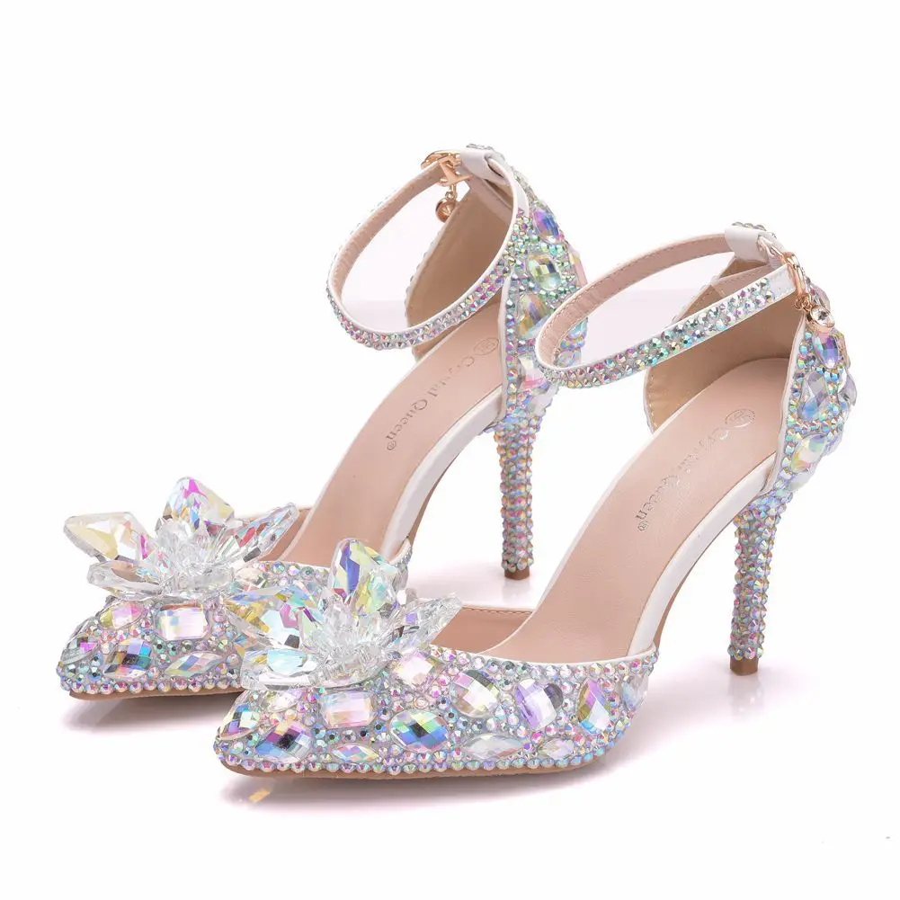 

New wedding shoes flower wedding shoes female high heels ankle strap pumps women shoes rhinestone lace high heels party shoes