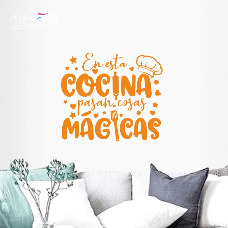 Magic Kitchen in Spanish Wall Sticker Spainsh Quote Wall Decal Home Decor For Living room Bedroom Vinyl