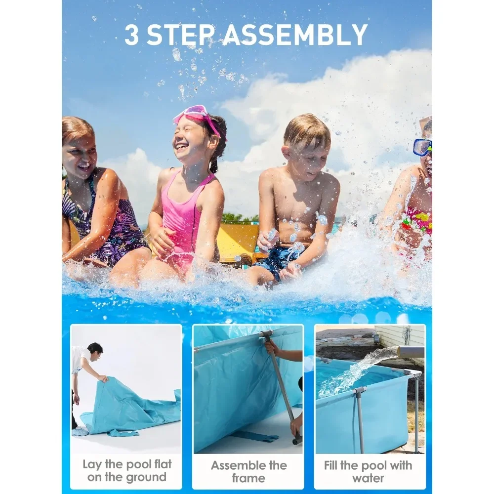 Modern 15FT Rectangular Frame Swimming Pool Metal Outdoor Backyard Above Ground Pool Family Adults Splash