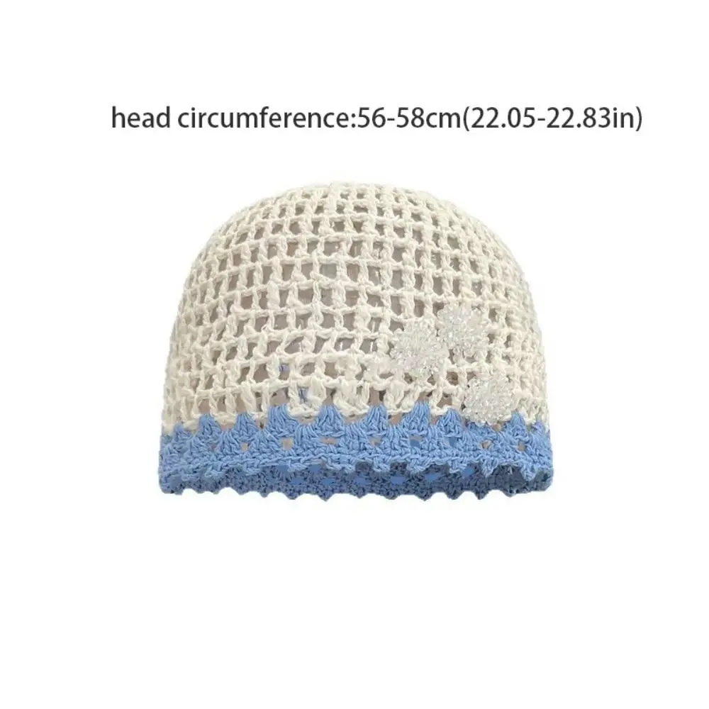 Gorro informal hecho a mano con flores de ganchillo, gorros finos de estilo bohemio, gorro de punto calado de estilo étnico coreano para exteriores