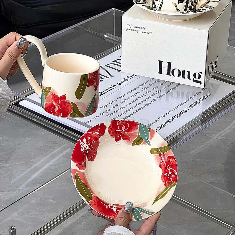 European Long-handled Iris Coffee Cup and Saucer High-value Multi-purpose Household Milk Cups Couple Water Bottle Birthday Gift