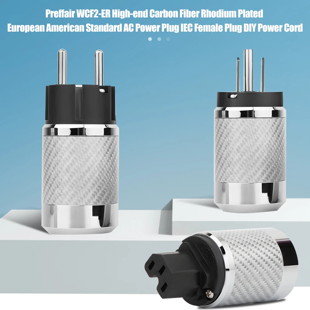 Hi-End Carbon Fiber Rhodium Plated Power Plug EU US Male IEC C15 Connector Female Male HIFI DIY Mains Power Cable