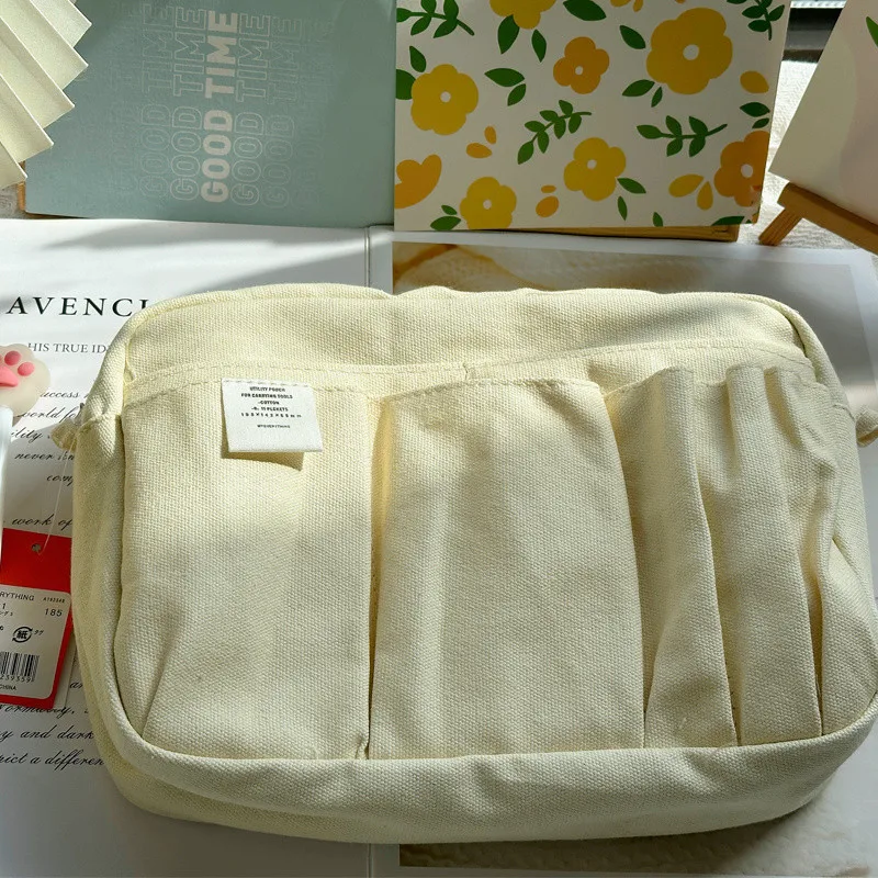 Große Kapazität Canvas Aufbewahrungstasche Einfaches Design für Gymnasiasten Mehrschichtiges Federmäppchen und Tasche für Jungen und Mädchen