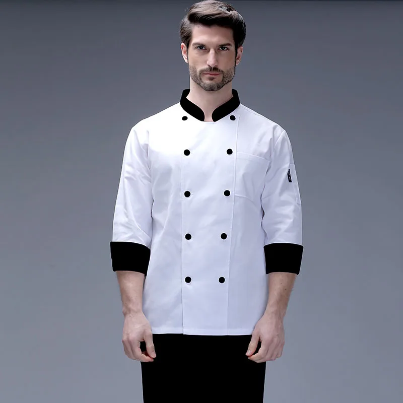 Casacos brancos de manga comprida Chef, Uniforme de cozinha do restaurante Camisa personalizada do logotipo do hotel Serviço de restauração Roupas de trabalho de padaria